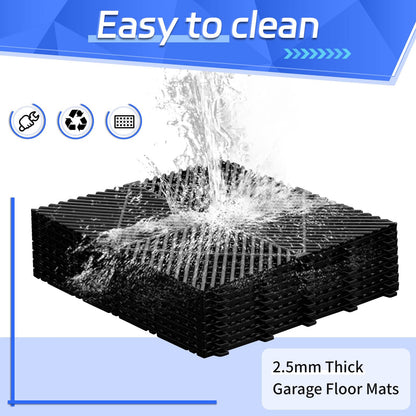 Barydat 72 Pcs 12'' x 12'' Garage Floor Tiles, Interlocking Drainage Flooring, Heavy Duty Non Slip Polypropylene, Easy Install for Garage Deck, Pool, Patio, Shower (Black)