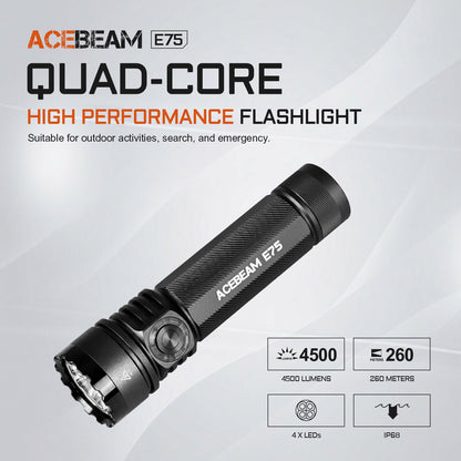 ACEBEAM E75 4500 High Lumens Flashlight with Magnetic Base, Super Bright LED Flashlight Rechargeable, IPX8 Water-Resistant EDC Flash Light, 26 Days Super Long Lasting for Camping,Everyday Use