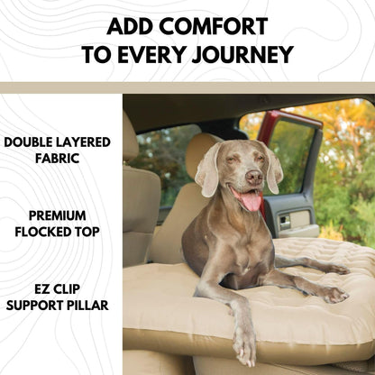 Pittman Outdoors Backseat Bed Air Mattress – 60” Rear Seat Air Mattress for Trucks, Vans & Large SUV – Includes Pump, Pillow & Storage Bag – Inflatable Back Seat Air Mattress – Tan
