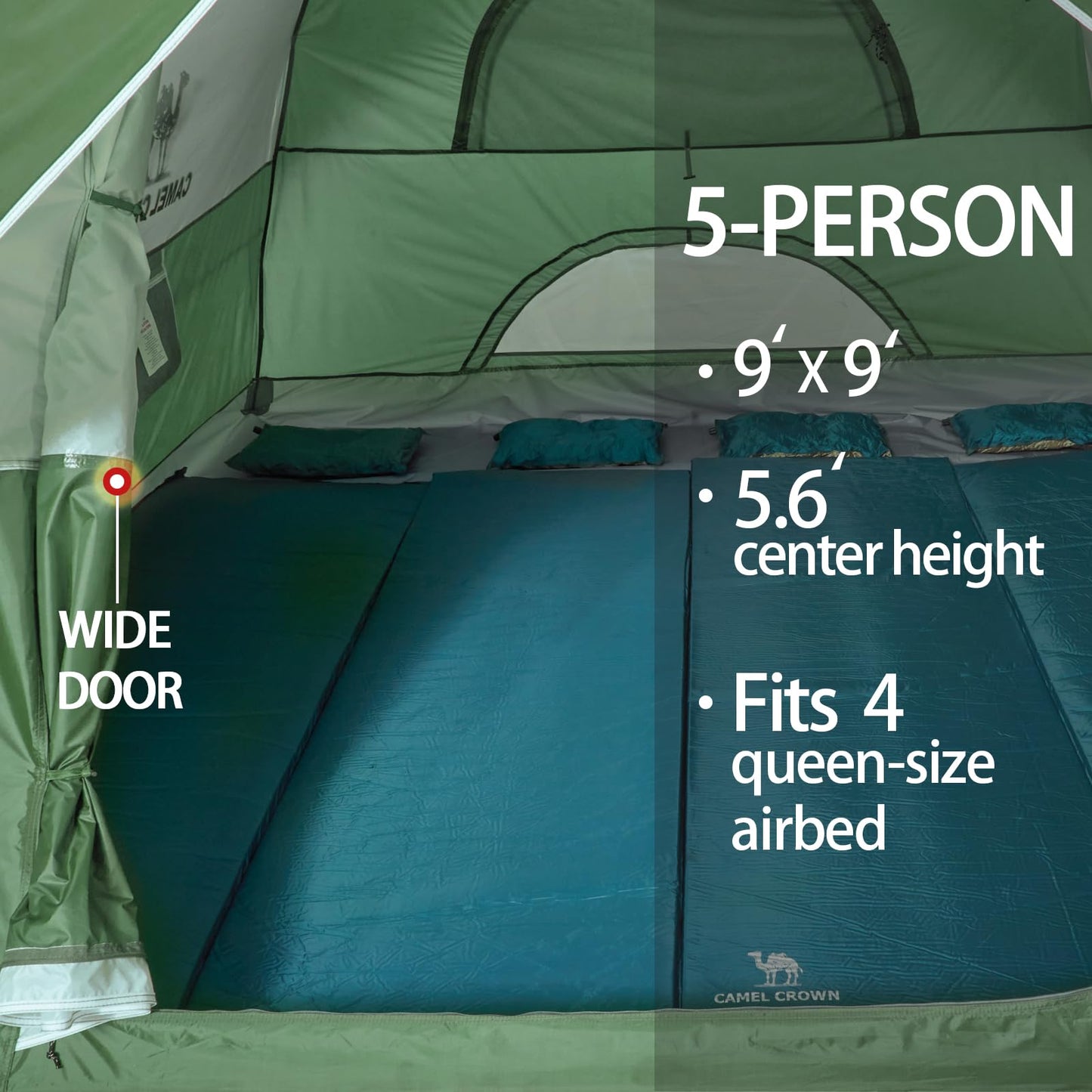 CAMEL CROWN 4/5/6 Person Camping Dome Tent with Removable Rain Fly Waterproof Family Tent Easy Set Up Lightweight Outdoor Tent for Camping Backpacking Hiking