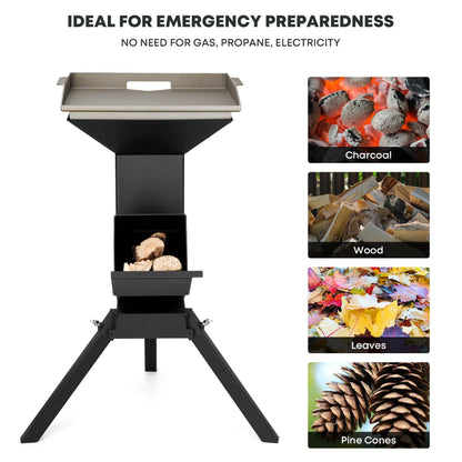 Stanbroil 3 in 1 Rocket Stoves with Grill Rack, Griddle and Pot Cooking Stand, Heavy Duty Wood Burning Stoves for Cooking, Camping wood Stove Kit for Off-Grid Supply, Outdoor Grilling Event