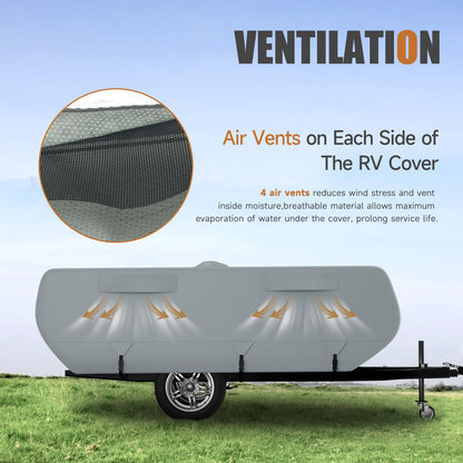 DikaSun Pop Up Camper Cover 10'-12', 7 Layers Waterproof Pop-up Tent Trailer Cover Anti-UV Folding Camper RV Cover for Motor Home