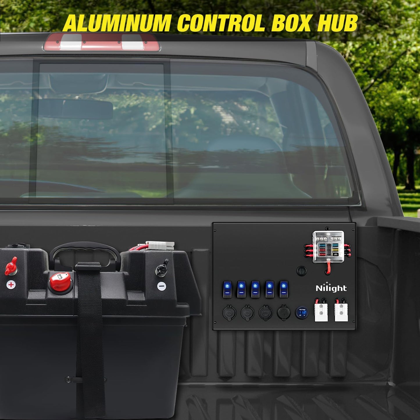 Nilight 12V/24V Camping Electrical System Centre Battery Power Control Box Fuse Block Switches Cigar Socket Voltmeter USB Charger Anderson Connector Ideal for RV Car Canopy Caravan Camper Trailer Van