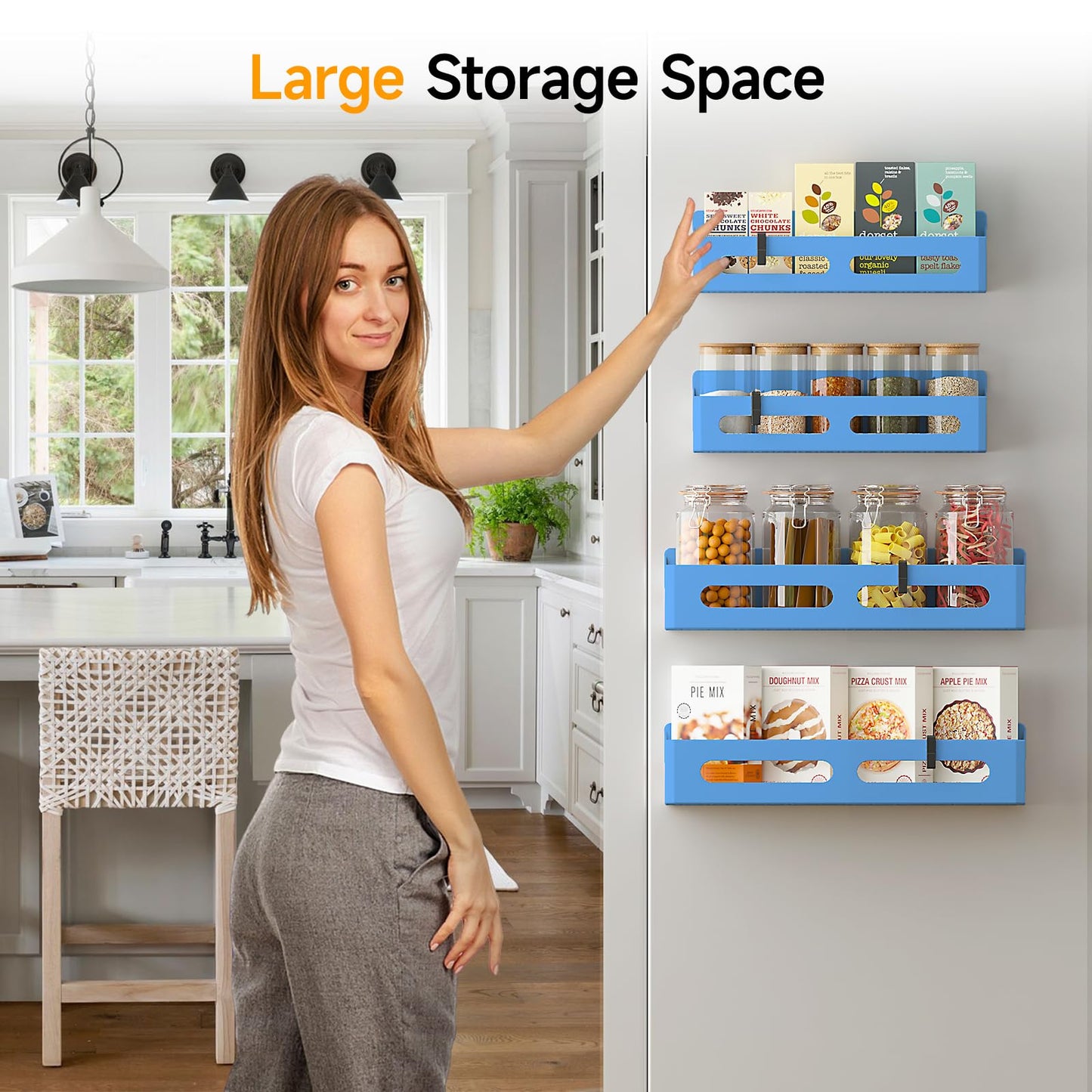 4 Pack Magnetic Spice Rack for Refrigerator, Spice Rack Organizer, Moveable Magnetic Shelf Fridge Organizer with 4 Hooks for Kitchen and Oven Organization, Black