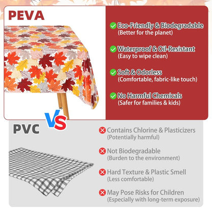 NESAYVER Fall Vinyl Tablecloth with Flannel Backing for Rectangle Tables 52x70 Inches,Waterproof Wrinkle & Stain Resistant Thanksgiving Decorations Fit for Dining Parties Buffets Weddings,Maple Leaves
