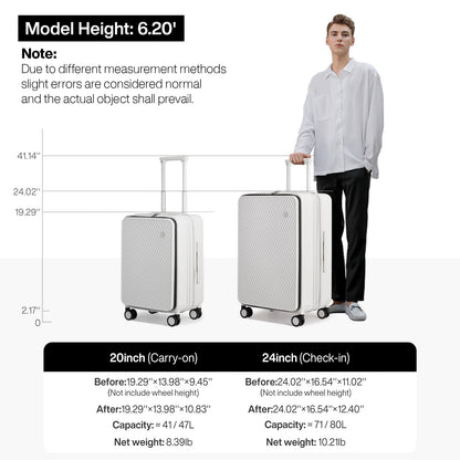 mixi 24 Inch Large Expandable Checked Luggage PC Hard Shell Suitcase Top Opening Rolling Travel Suitcases with Spinner Wheels & TSA Lock, Smoke White