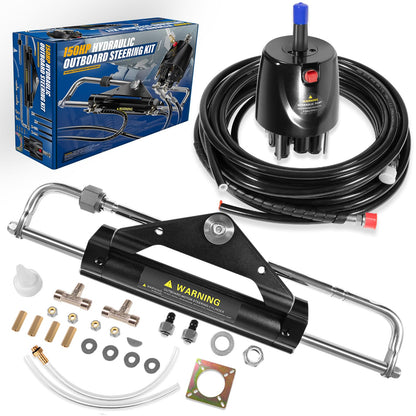 Hydraulic Steering Kit 150HP for Outboard Boat Engines -409.7kgf Output,26.8ft Cuttable Hose,6.9MPa Helm, Dual-Lock Cylinder -For Yamaha/Mercury/Honda/Suzuki/Single Engine Outboards,For 3/4" Tilt Tube