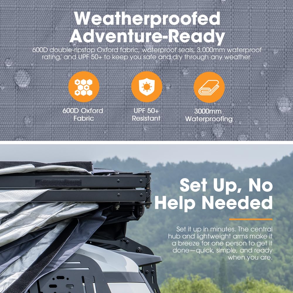 Sanhima 270 Awning Free Standing Built-in LED Light - 129.2 sq.ft Shelter Karlu Frontier Car Side Waterproof UV50+ Wind Resistant, Driver Side, 270 Degree Vehicle Awning for SUV Van Truck