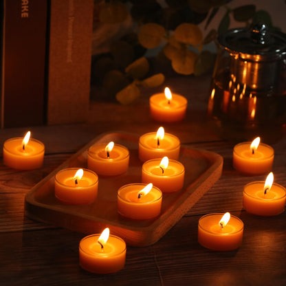 Capaniel 36 Packs Beeswax Tealight Candles- 4 Hour Burn Time Beeswax Candles Burn Evenly and Clean Bees Wax Candles Bulk Smokeless Beeswax Tea Lights for Relaxing Air Purification