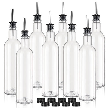 RimCereal 8 Pack 25 oz Syrup Bottle Plastic Long Neck Bottle with Stainless Steel Leakproof Tapered Spout Pourer and Cap Alcohol Juice Coffee Container for Home Bar Service Bartending Supplies