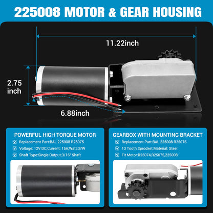 225008 RV Slide Out Motor R25075 Gearbox High Output Motor 13 Tooth Sprocket for RV Trailers with Accu-Slide Cable Driven Room System Replace R25076-1 Gearbox R25076 BAL Accu Slide Parts