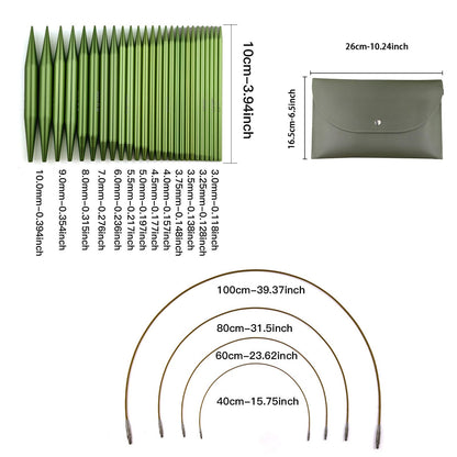 Hzkokon Knitting Needles Set Interchangeable Aluminum Circular Knitting Needles Set 13 Pairs of 4 Inch Premium Aluminum Needles & Accessories Green