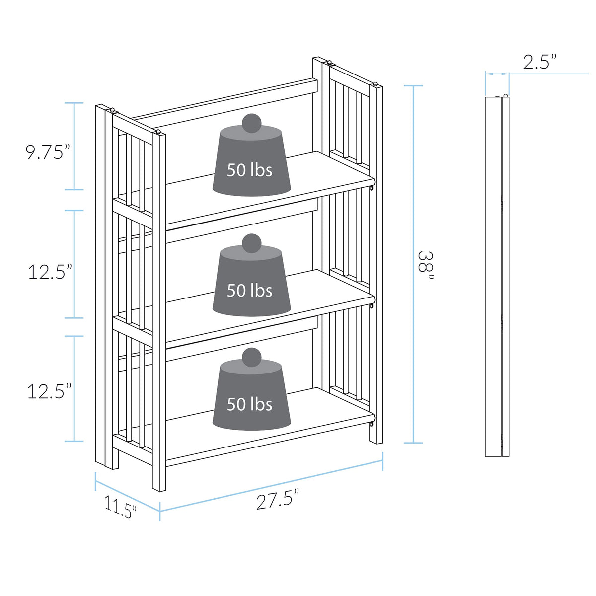 Casual Home 3-Shelf 27.5" Wide Folding Stackable Bookcase, White (New)