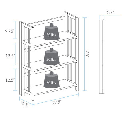 Casual Home 3-Shelf 27.5" Wide Folding Stackable Bookcase, White (New)