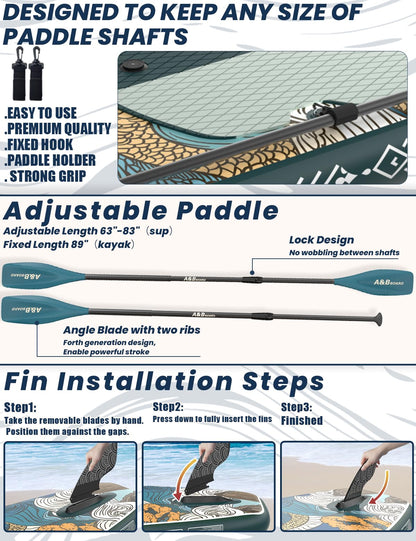 ABBOARD Inflatable Stand Up Paddle Board with Seat - 11 Ft Extra Wide Fishing Paddleboard with Sup Accessories for Beginner Adults Youth