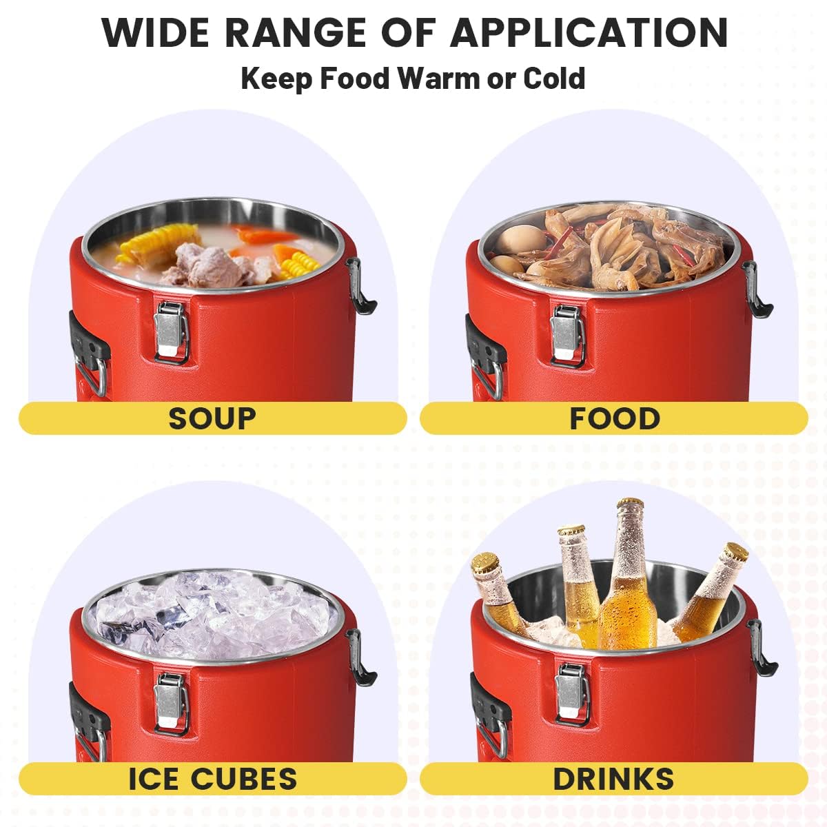 Plieren Insulated Soup Container Commercial Food Warmer for Hot or Cold Food,7.9 Gallon Hot Box for Catering, Food Cooler with 4 Buckles, Handles, & Spoon, Soup Carrier for Restaurant, Canteen, Home