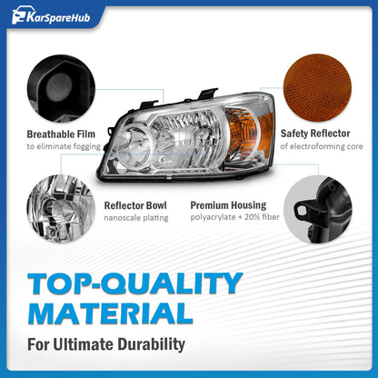 KarSpareHub Headlights Assembly W/Bulbs for 2004-2006 Toyota Highlander, Sport Utility Headlamp Replacement Left + Right Side