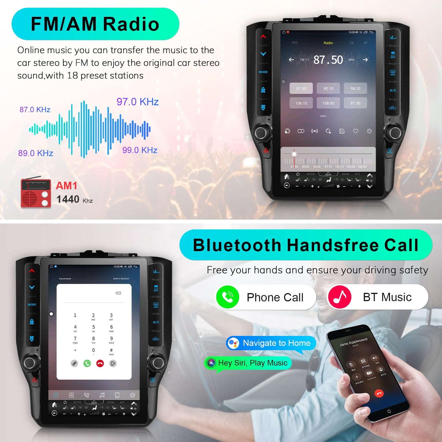CRUIOLUT 8 Cores 4+64G Radio Upgrade,2019-2024 for Dodge Ram 1500 2500 3500 Truck Car Radio Upgrade,12 inch Vertical Touchscreen Support Wireless CarPlay Android Auto GPS Bluetooth FM SWC(12 inch)