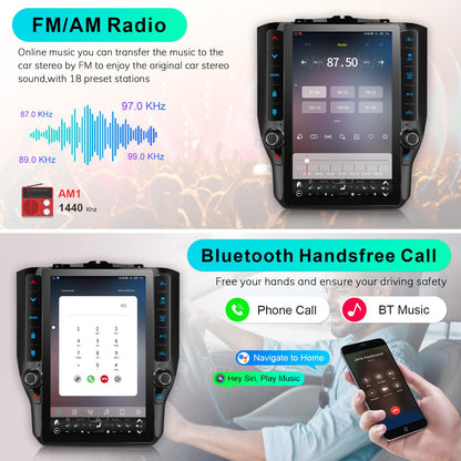 CRUIOLUT 8 Cores 4+64G Radio Upgrade,2019-2024 for Dodge Ram 1500 2500 3500 Truck Car Radio Upgrade,12 inch Vertical Touchscreen Support Wireless CarPlay Android Auto GPS Bluetooth FM SWC(12 inch)