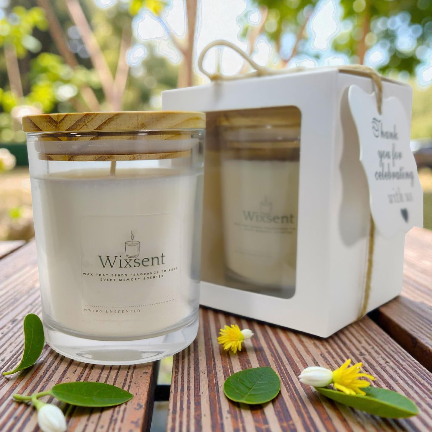 Wixsent Unscented Soy Wax Candle 7oz – Fragrance Free Clean Burn Candle in Clear Glass Jar with Bamboo Lid, Cotton Wick, Minimalist Gift Candle for Home with Gift Box