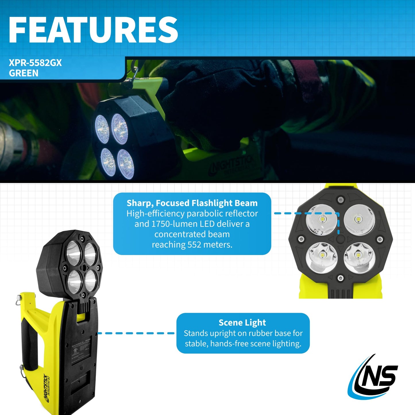 Nightstick XPR-5582GX INTEGRITAS 82 Intrinsically Safe Lantern w/Articulating Head - Li-Ion - Green - UL913
