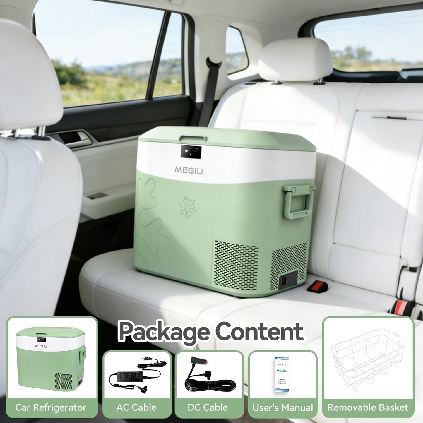 Megiu Car Fridge Portable 12 Volt Refrigerator 23 Quart (22 Liter) Freezer Compressor Cooler 12V/24V DC 110～240 V AC for Outdoor, Camping, Travel, Home Use -18℃~+15℃ (Green)