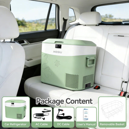 Megiu Car Fridge Portable 12 Volt Refrigerator 23 Quart (22 Liter) Freezer Compressor Cooler 12V/24V DC 110～240 V AC for Outdoor, Camping, Travel, Home Use -18℃~+15℃ (Green)