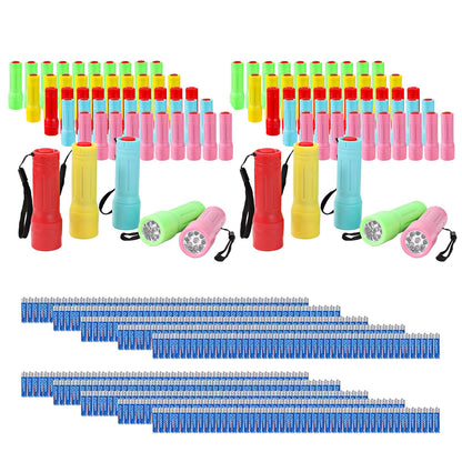 100 Pack Mini Flashlights Bulk, Small Multicolor Flashlights Bulk with Lanyard, 300 AAA Batteries Included for Hurricane Supplies Camping Essentials Emergency Christmas Party Favors Halloween Gifts