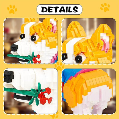 QLT QIAOLETONG Cute Animal Micro Mini Building Blocks Kit Corgi Dog Micro Bricks Building Toys for Adults Party Favors for Kids 12-14+ Years Old Birthday Carnival Prizes (997 PCS)