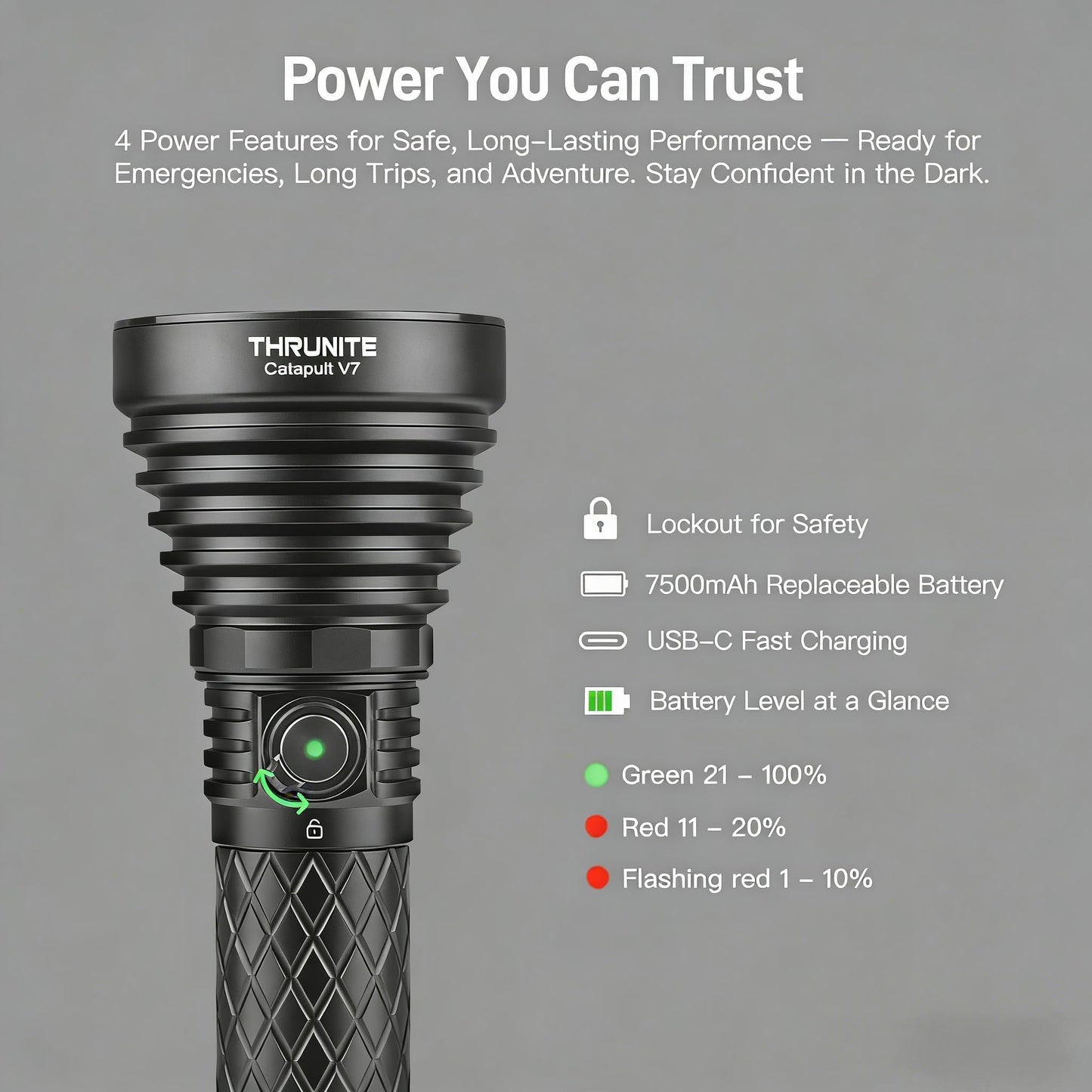 ThruNite Catapult V7 SFT90 LED Flashlight, 4010 High-Lumen Long-Range (1081m) Tactical Flashlight, USB-C Rechargeable Flashlight with 7500mAh Battery, Bright Flashlight for Emergency, Search & Rescue