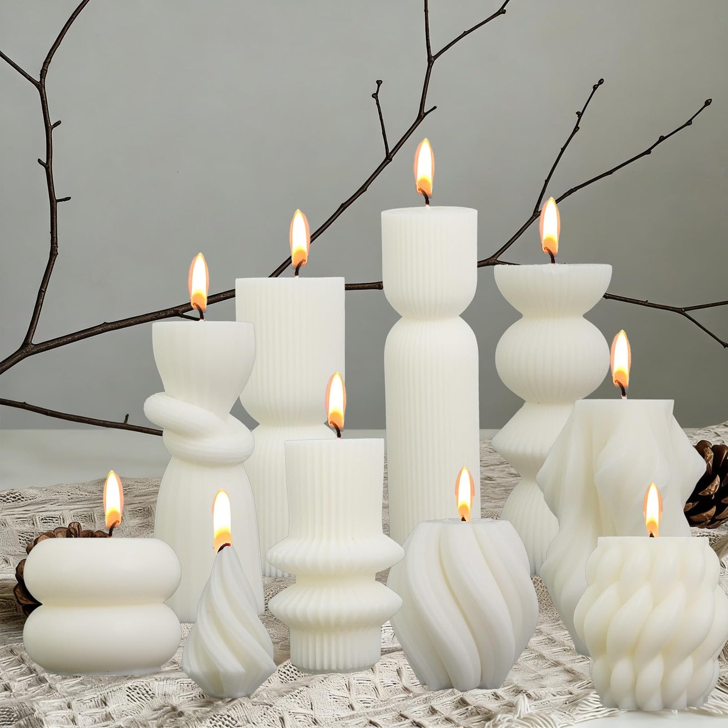 PEDOBALI 10 Pcs Pillar Candles White Aesthetic Modern Candles Set Soy Wax Handmade Ribbed Decor for Housewarming Gift, Home Decor, Table Decor, Shelf
