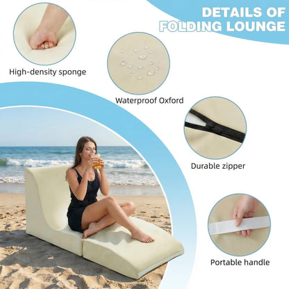 ZealWe Bean Bag Chair Set of 2 Outdoor Patio Lounge Chair with Back Support, Chaise Lounge Chair Waterproof Beach Bean Bag Couch for Adults, Memory Foam Filled for Poolside Balcony, Beige