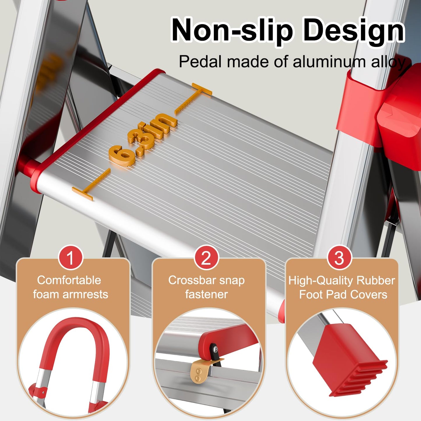 7 Step Ladder with Comfort Handrail,Folding Step Stool Heavy Duty,Protable Step Tool with Anti-Slip Widen Pedals,Safe-Lock Design,Tall Kitchen/Closet Step Ladder for Adults