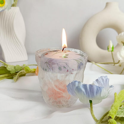 4 Pack Print Floating Candles 2 inch Floral Floating Candle with 2 Pearl String Unique Unscented for Centerpieces Wedding Christmas Lights Romantic Night (Hyacinth Flower Pattern)