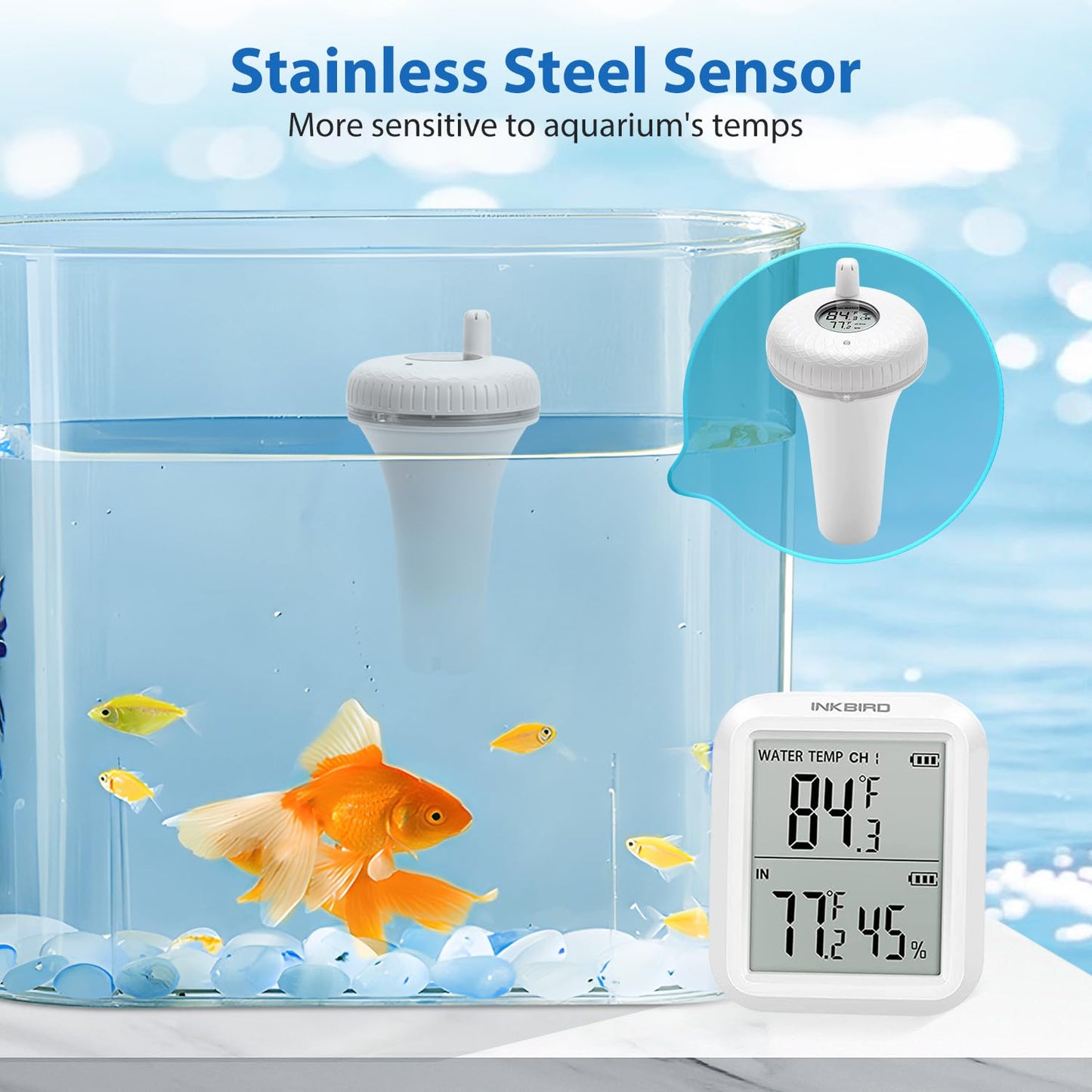 INKBIRD IBS-P01R 2nd Generation Wireless Floating Pool Thermometer Easy to Read for Hot Tub, Compatible with Gateway IBS-M1 and IBS-M2