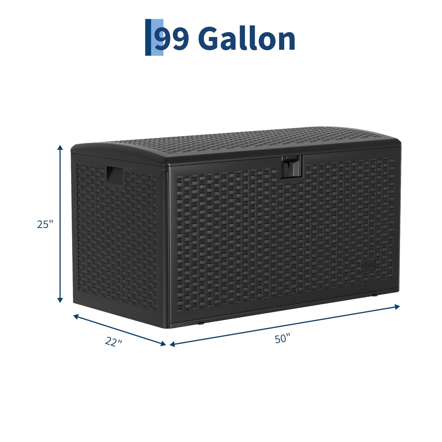 99 Gallon Waterproof Large Resin Deck Box Indoor Outdoor, Lockable Storage Container for Patio Furniture Cushions, Throw Pillows, Garden Tools, and Pool Floats Black 50" L x 26" W x 25" H