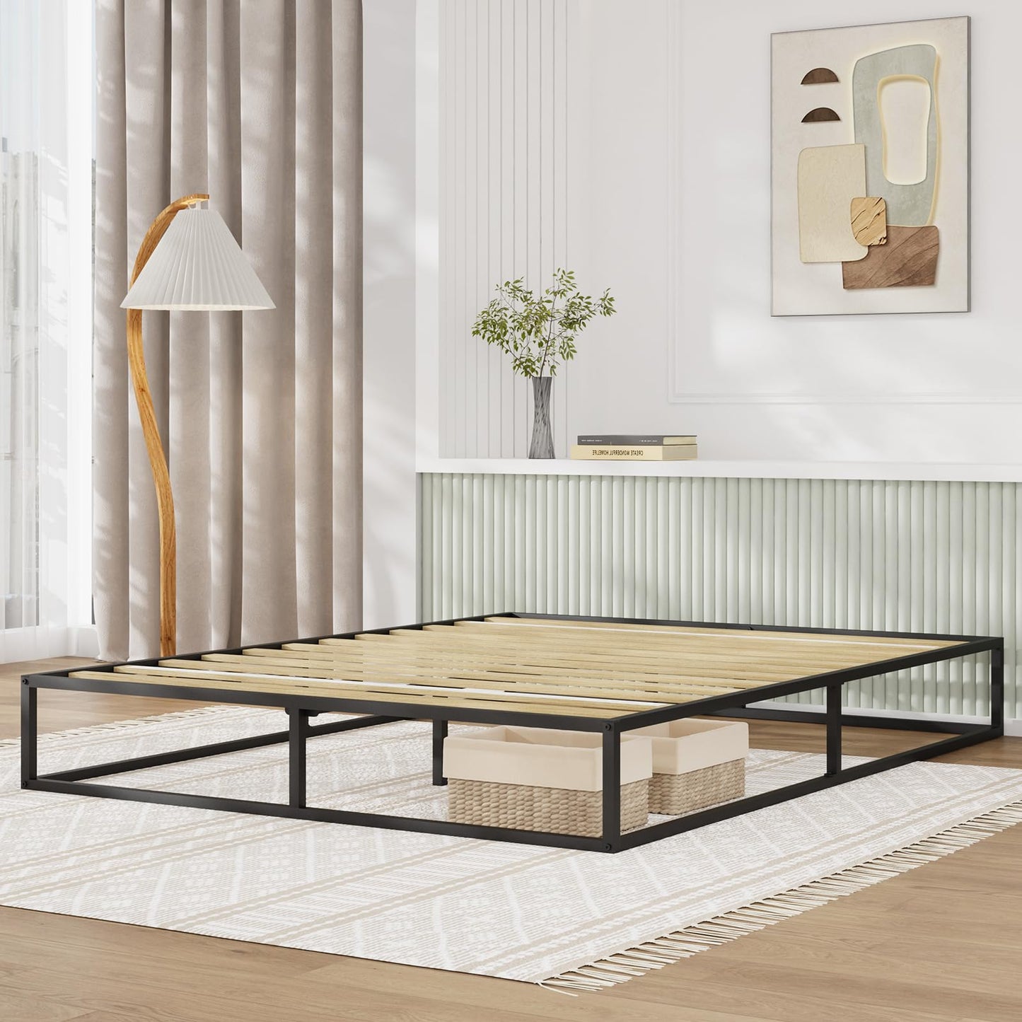 Novilla Queen Bed Frame, Metal Platform Bed Frame, Sturdy Metal Bed Frame, Wood Slats Support, No Box Spring Needed, Durable and Safe, Easy Assembly, Dark Black