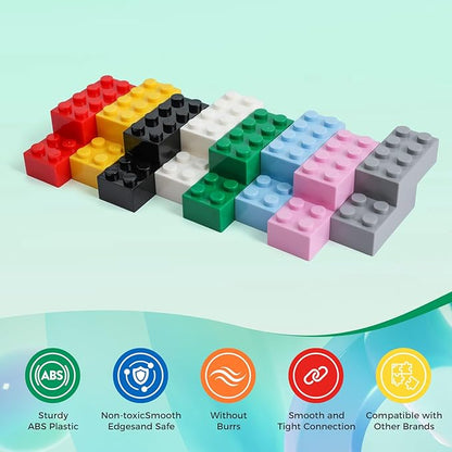 2x4 Bricks 500 Piece Classic Building Bricks and 1 Gray Baseplate 2x4 Bricks Bulk Creative Building Toys Blocks Bulk for Kids Ages 6+ 8 Colors