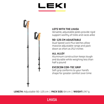 LEKI Lhasa Aluminum Adjustable Lightweight Walking Poles for Trekking & Hiking - Lightblue-Anthracite-White - 90-125 cm