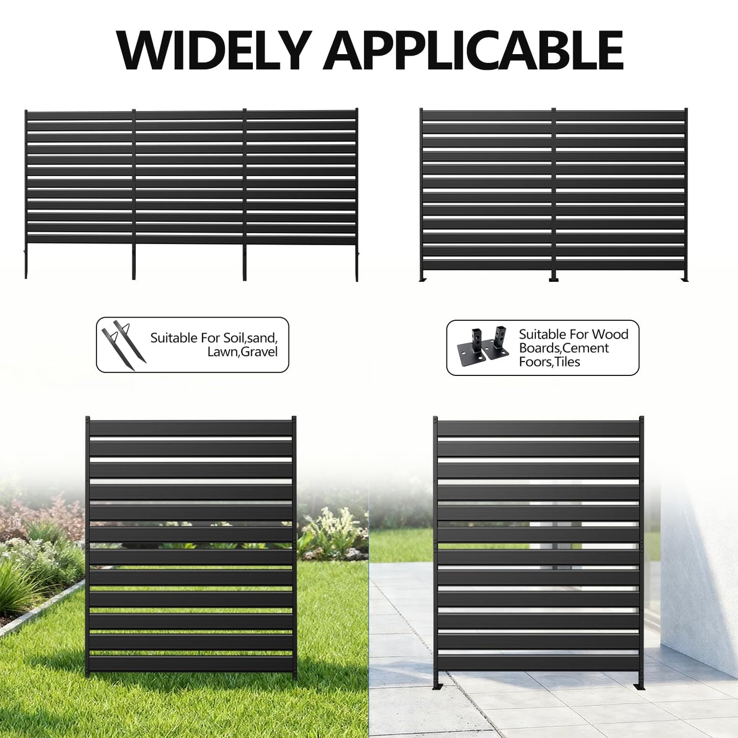 48" H×38" W（2 Panels） No Dig Metal Privacy Fence Panels for Air Conditioner Units, Can Also Hide The Pool Equipment, Black Outdoor Rustproof Trash Cans Privacy Screen
