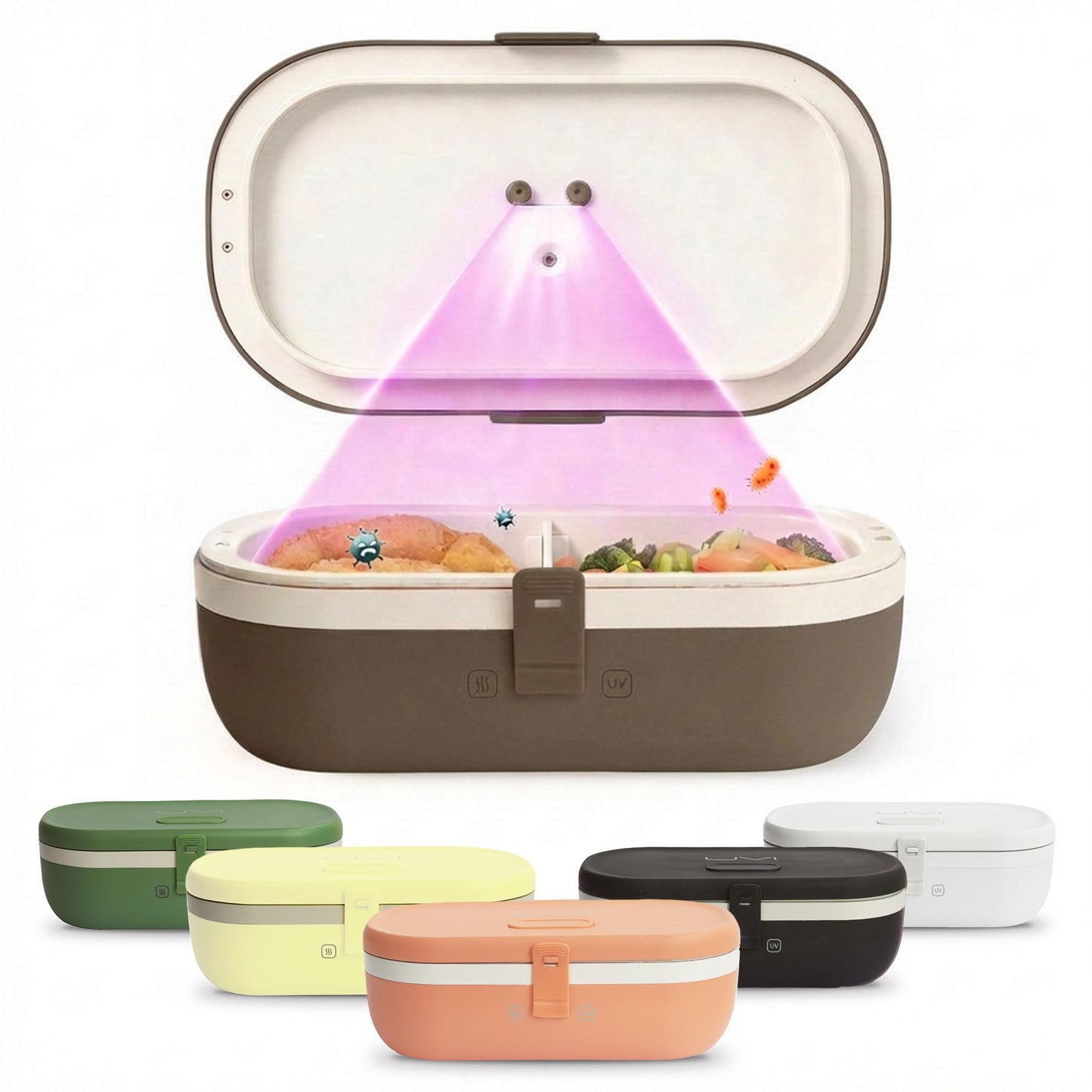 UVI, Self Sanitizing Electric Lunch Box for Adults, Portable Food Warmer for Work & Travel, Portable Heated Lunch Box for Men & Women (Charging Box Not Included)