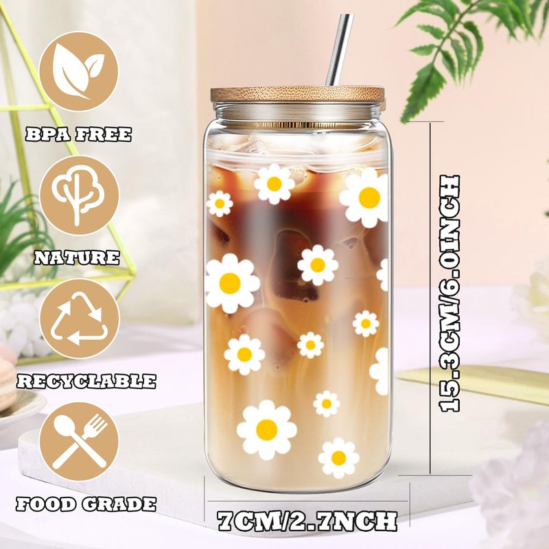 DHQH Birthday Gifts for Teen, Cute Inspirational Gift Daisy Presents Set Ideas for Sister Daughter Friends, Happy Birthday Gift Basket with Ice Glass Cup for Her (Beige)
