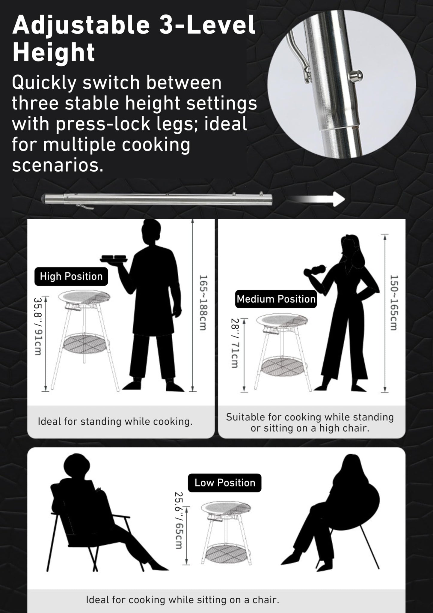 CAMPINGMOON Skottle Grill Cooking System Kit 18 inch Carbon Steel Pan Adjustable Legs Portable Camp Cooking Gear with Carry Bag (Skottle base set GR-900)