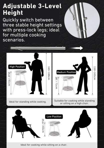 CAMPINGMOON Skottle Grill Cooking System Kit 18 inch Carbon Steel Pan Adjustable Legs Portable Camp Cooking Gear with Carry Bag (Skottle base set GR-900)