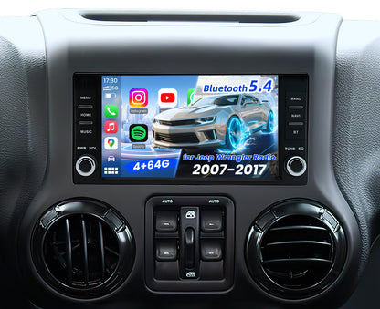 [4G+64G] Car Radio for Jeep Wrangler JK 2007-2017: 7" HD Touchscreen Stereo Replacement with CarPlay Android Auto 5G WiFi GPS Bluetooth FM 32EQ RDS SWC, 1080P Backup Camera