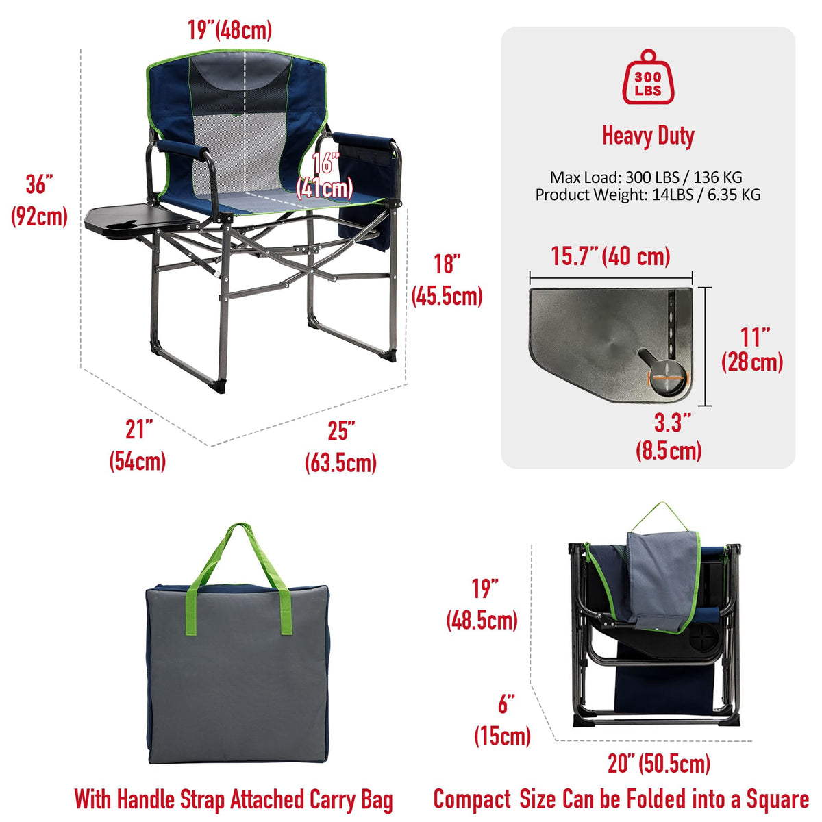 SUNNYFEEL Camping Directors Chair, Heavy Duty,Oversized Portable Folding Chair with Side Table, Pocket for Beach, Fishing,Trip,Picnic,Lawn,Concert Outdoor Foldable Camp Chairs