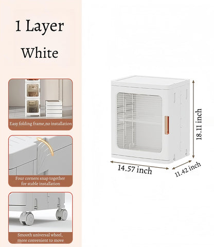 BUMODEL 4-Tier White Slim Storage Cabinet Bundle with 1-Tier White Slim Storage Cabinet with Doors and Adjustable Shelves