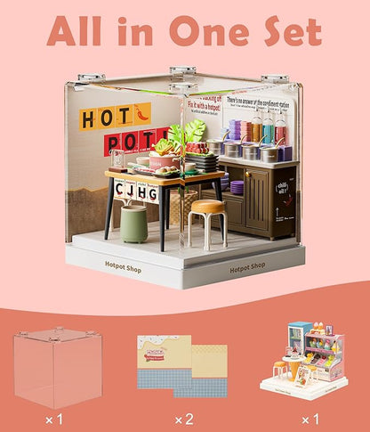 Hot Pot Restaurant Miniature Model Kit - Unique Asian Food Theme DIY Building Set Highly Detailed Stove &amp Tableware Fun Collectible for Model Enthusiasts
