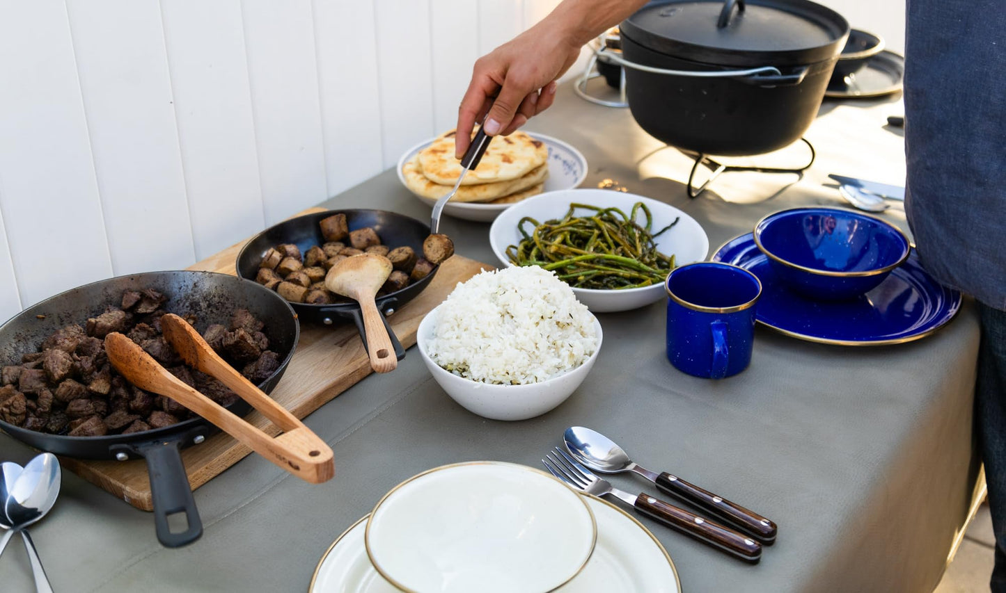 GSI Outdoors Mesa 4-Person Enamelware Camp Set – Classic Enamel Finish with Stainless Steel Rim, 12-Piece, Dishwasher Safe, Multi-Color