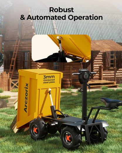 [Electric Hydraulic Dumping] Arczorix Wheelbarrow Utility Cart 60V 20Ah 2000W Capacity 2205Lbs with One-Key Lifting and Lowering Dumper & All-Terrain Wheels, Material Hauler, Electric Wagon